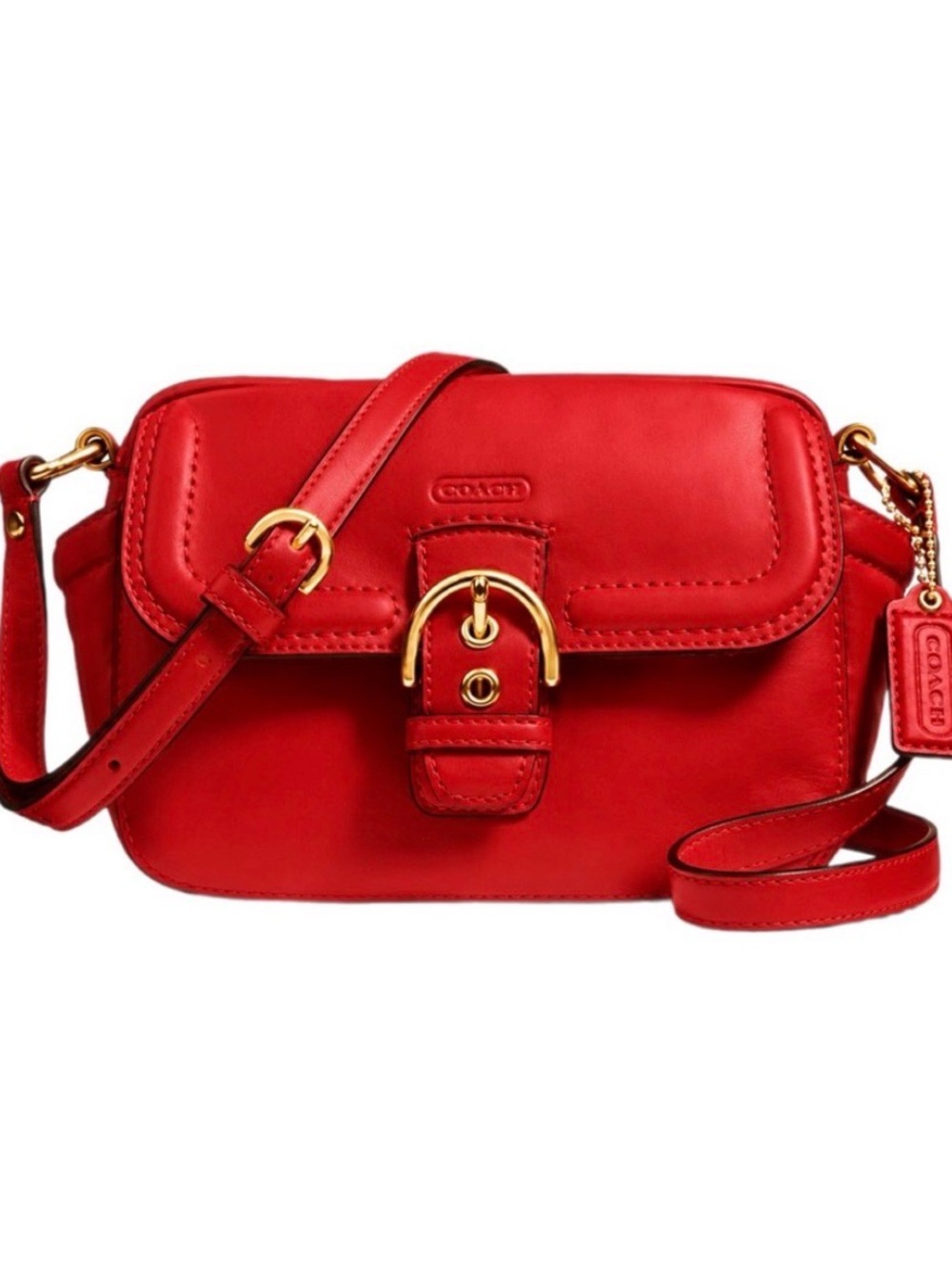 Coach Campbell Red Leather Camera bag F25150 Gloved-tan leather